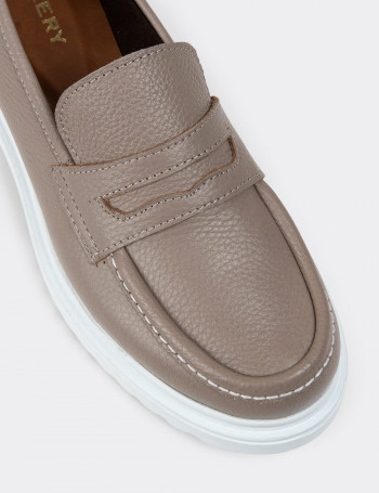 Hakiki Deri Vizon Rengi Kadın Loafer Ayakkabı - 01903ZVZNP03
