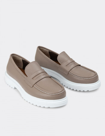 Hakiki Deri Vizon Rengi Kadın Loafer Ayakkabı - 01903ZVZNP03