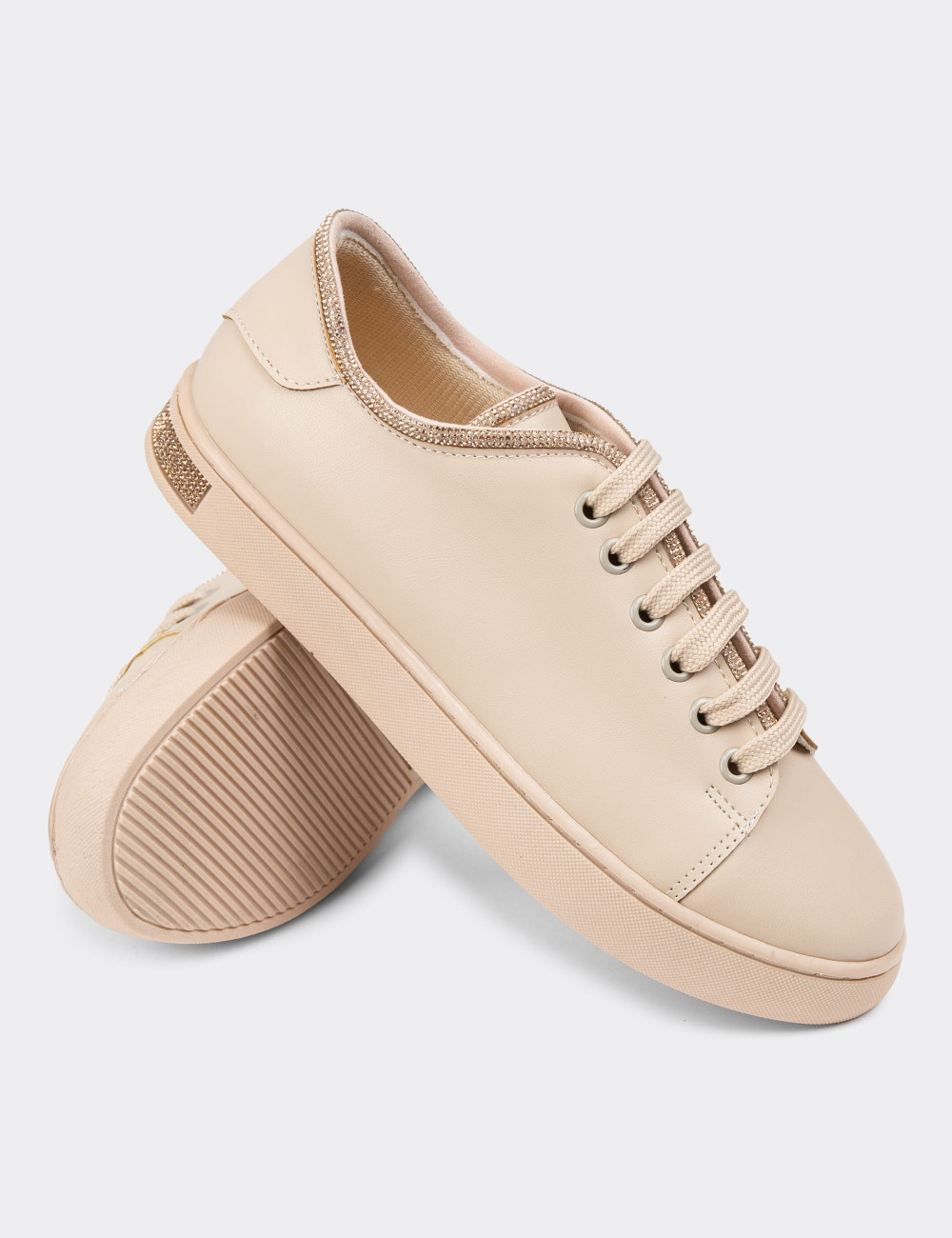 Bej Rengi Kadın Taşlı Sneaker Ayakkabı - K0600ZBEJC01