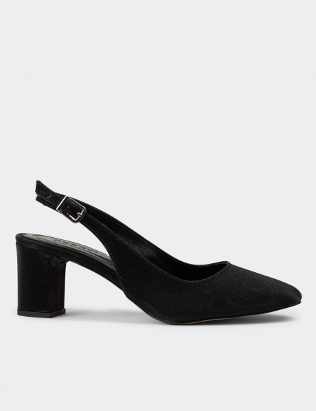 Siyah Simli Kadın Topuklu Ayakkabı
