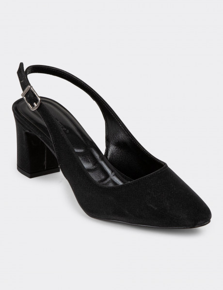 Siyah Simli Kadın Topuklu Ayakkabı