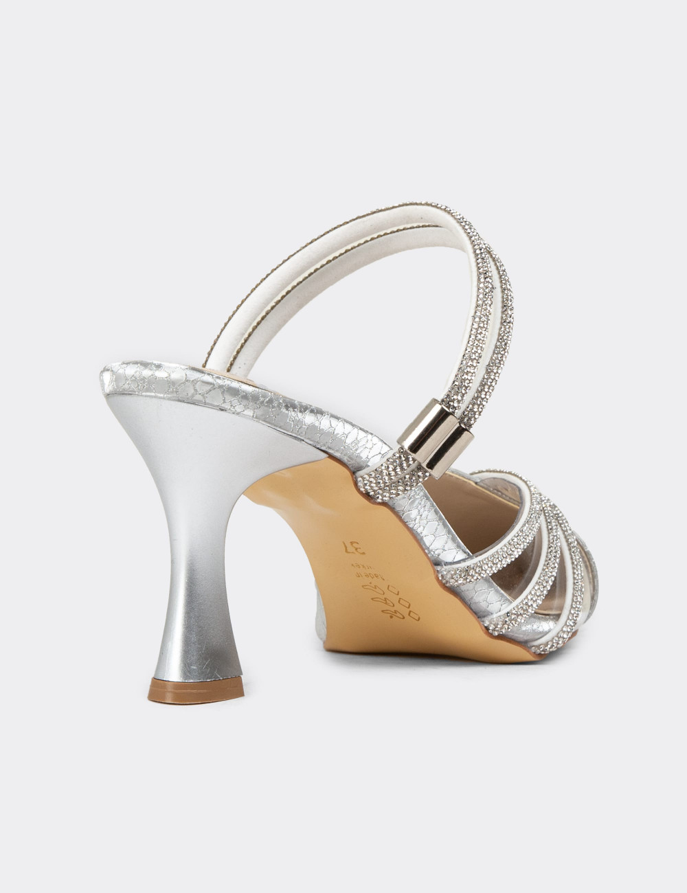 Gümüş Rengi Kadın Topuklu Abiye Ayakkabı - K3031ZGMSM01