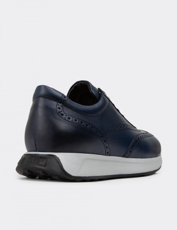 Hakiki Deri Lacivert Erkek Sneaker Ayakkabı - 00750MLCVE02