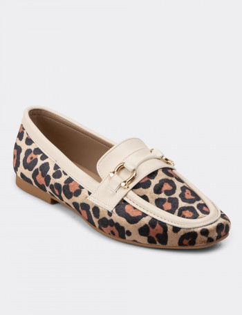 Bej Rengi Leopar Desen Kadın Babet - K2067ZBEJC01