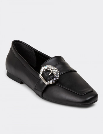 Siyah Kadın Tokalı Loafer Ayakkabı - K1211ZSYHC01