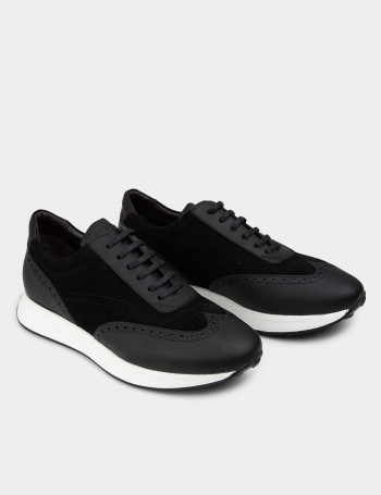 Hakiki Süet Siyah Erkek Sneaker Ayakkabı - 00750MSYHE07