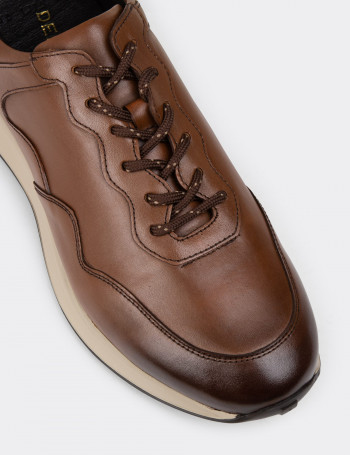 Hakiki Deri Taba Rengi Erkek Sneaker Ayakkabı - 01725MTBAE02
