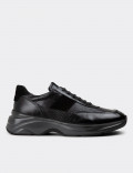 Hakiki Deri Siyah Erkek Sneaker Ayakkabı