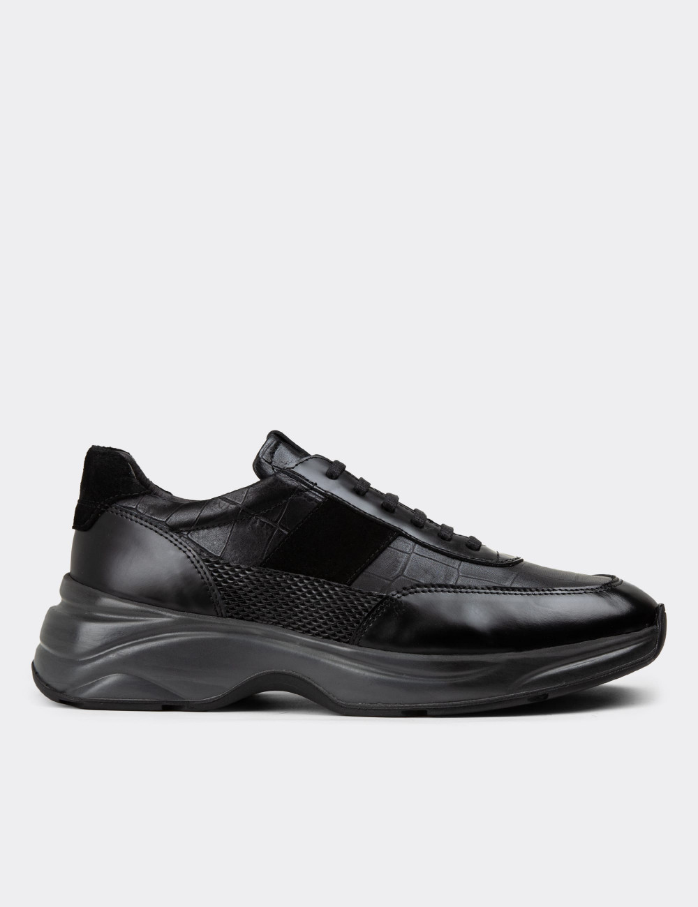 Hakiki Deri Siyah Erkek Sneaker Ayakkabı - 01963MSYHE10