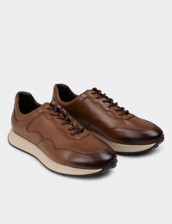 Hakiki Deri Taba Rengi Erkek Sneaker Ayakkabı - 01725MTBAE02