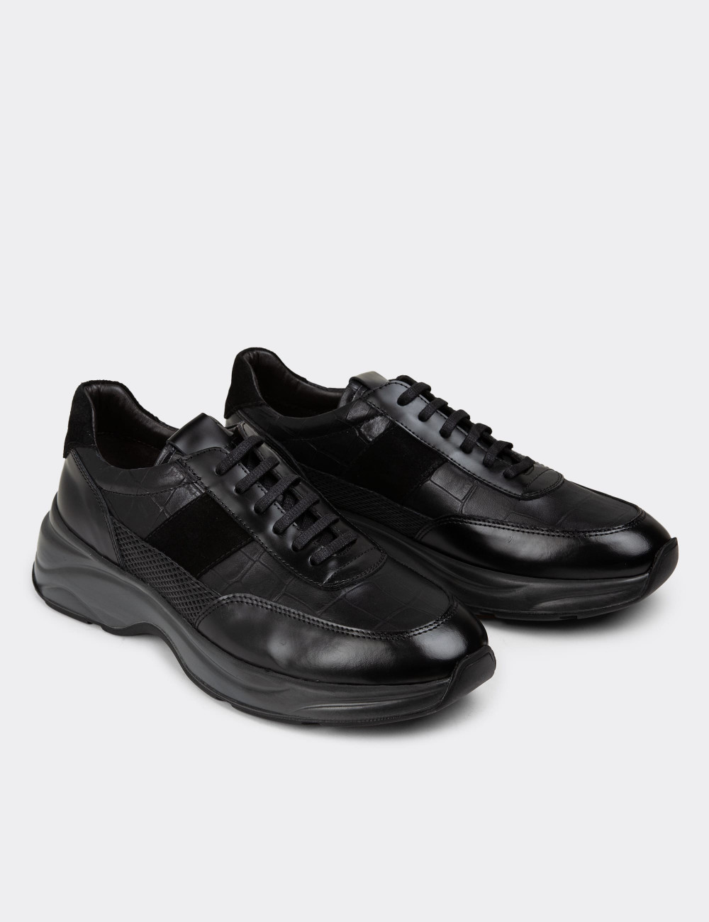 Hakiki Deri Siyah Erkek Sneaker Ayakkabı - 01963MSYHE10