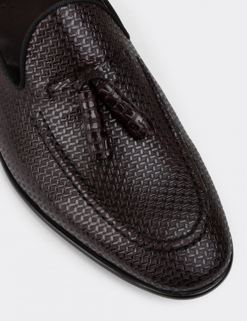 Hakiki Deri Bordo Püsküllü Erkek Loafer - 01701MBRDC05