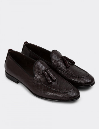 Hakiki Deri Bordo Püsküllü Erkek Loafer - 01701MBRDC05