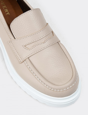 Hakiki Deri Bej Kadın Loafer - 01903ZBEJP03