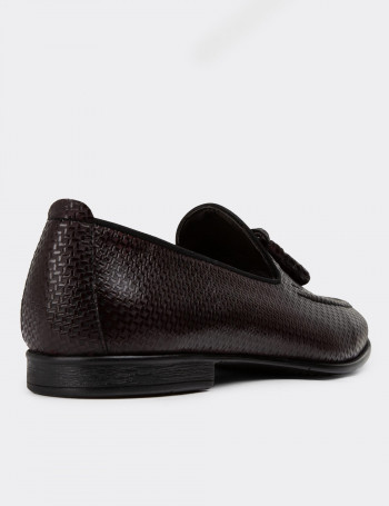 Hakiki Deri Bordo Püsküllü Erkek Loafer - 01701MBRDC05