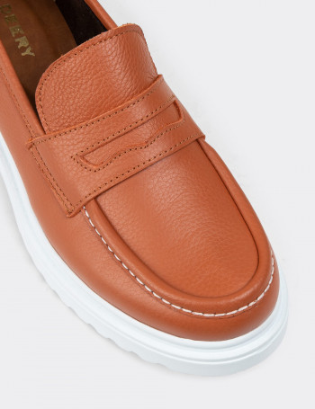 Hakiki Deri Turuncu Kadın Loafer - 01903ZTRCP02