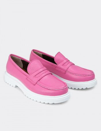 Hakiki Deri Pembe Kadın Loafer - 01903ZPMBP01