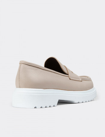 Hakiki Deri Bej Kadın Loafer - 01903ZBEJP03