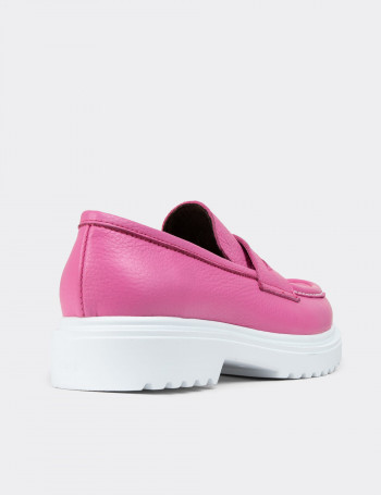 Hakiki Deri Pembe Kadın Loafer - 01903ZPMBP01