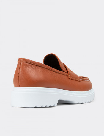 Hakiki Deri Turuncu Kadın Loafer - 01903ZTRCP02