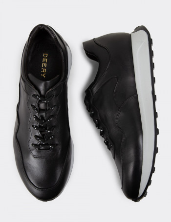 Hakiki Deri Siyah Erkek Sneaker Ayakkabı - 01725MSYHE05