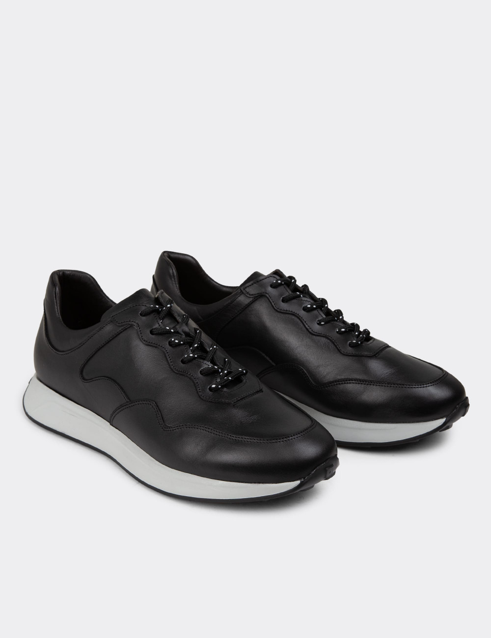 Hakiki Deri Siyah Erkek Sneaker Ayakkabı - 01725MSYHE05