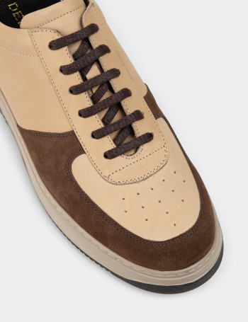 Hakiki Deri Vizon Rengi Erkek Sneaker Ayakkabı - 01965MVZNE04
