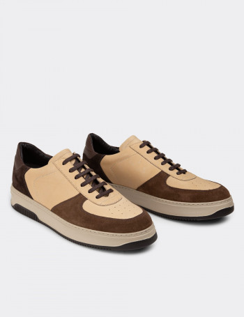 Hakiki Deri Vizon Rengi Erkek Sneaker Ayakkabı - 01965MVZNE04