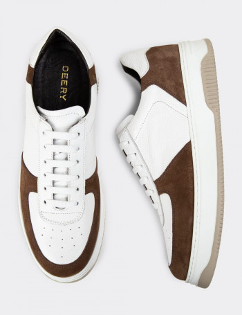 Hakiki Deri Kahverengi Erkek Sneaker Ayakkabı - 01965MKHVE02