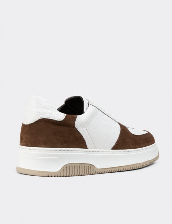 Hakiki Deri Kahverengi Erkek Sneaker Ayakkabı - 01965MKHVE02