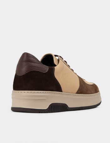 Hakiki Deri Vizon Rengi Erkek Sneaker Ayakkabı - 01965MVZNE04
