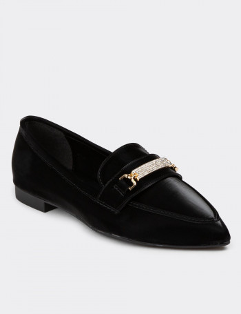 Siyah Kadın Tokalı Makosen Ayakkabı - K0552ZSYHC01