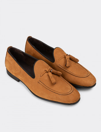 Hakiki Nubuk Taba Rengi Erkek Loafer Ayakkabı - 01701MTRNC01