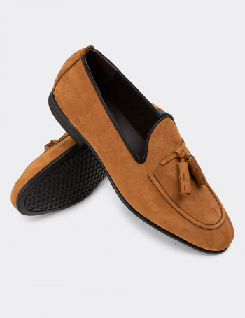 Hakiki Nubuk Taba Rengi Erkek Loafer Ayakkabı - 01701MTRNC01