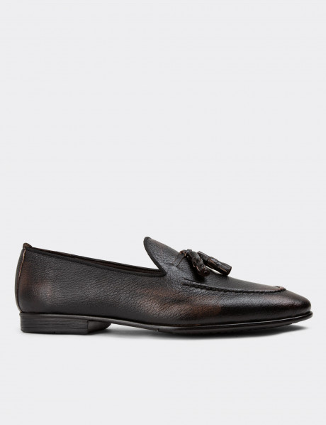 Hakiki Deri Kahverengi Özel Vintage Erkek Loafer