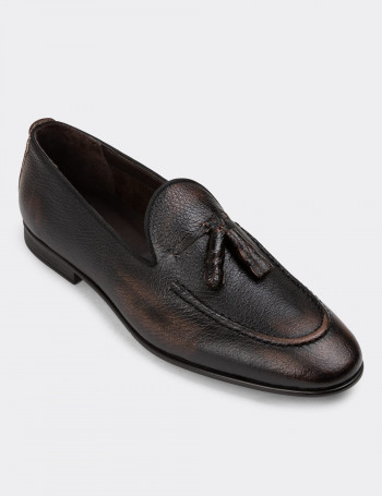 Hakiki Deri Kahverengi Özel Vintage Erkek Loafer - 01701MKHVC50