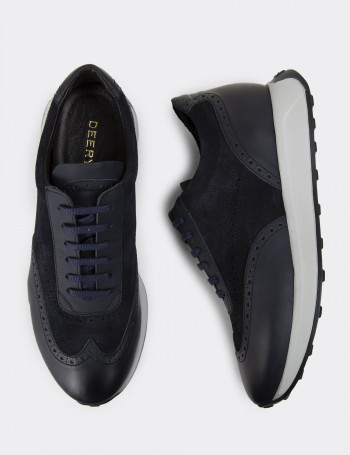 Hakiki Süet Lacivert Erkek Sneaker Ayakkabı - 00750MLCVE04