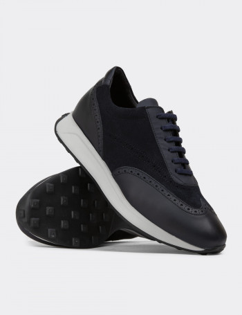 Hakiki Süet Lacivert Erkek Sneaker Ayakkabı - 00750MLCVE04