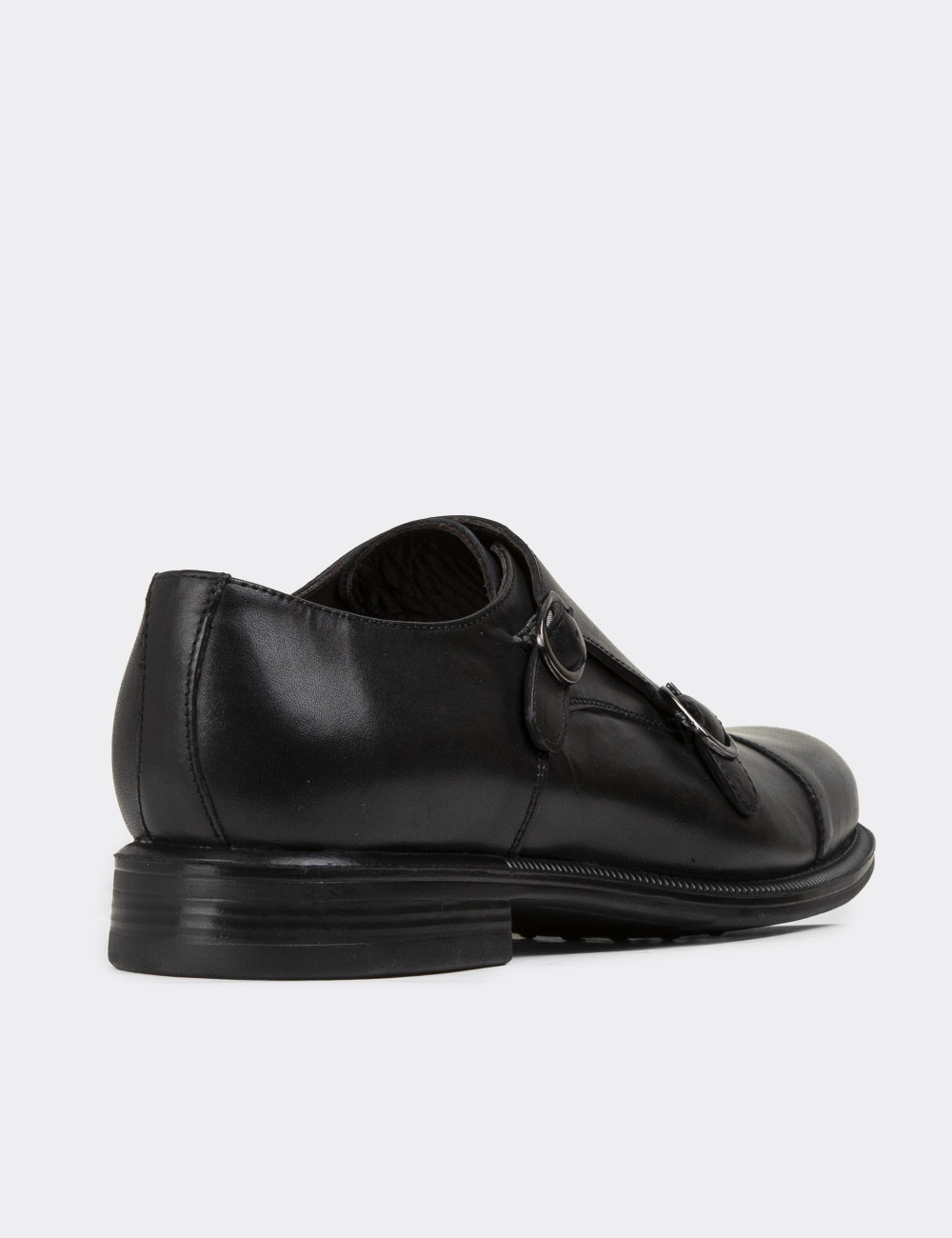Hakiki Deri Çift Tokalı Siyah Erkek Klasik Ayakkabı - 01838MSYHC01