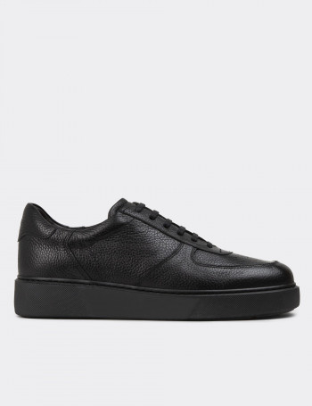 Hakiki Deri Siyah Erkek Sneaker Ayakkabı - 01965MSYHE04