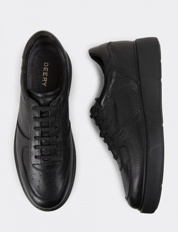 Hakiki Deri Siyah Erkek Sneaker Ayakkabı - 01965MSYHE04