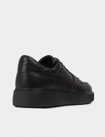 Hakiki Deri Siyah Erkek Sneaker Ayakkabı - 01965MSYHE04