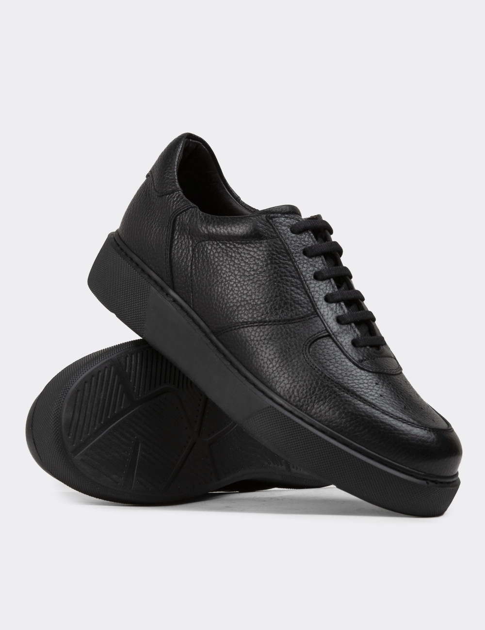 Hakiki Deri Siyah Erkek Sneaker Ayakkabı - 01965MSYHE04