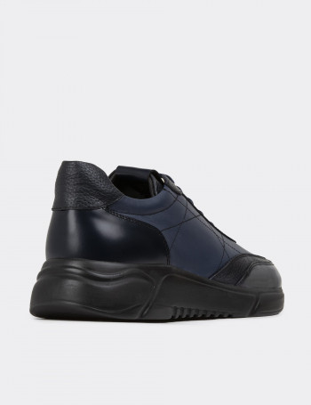 Hakiki Deri Lacivert Erkek Sneaker Ayakkabı - 01962MLCVE01