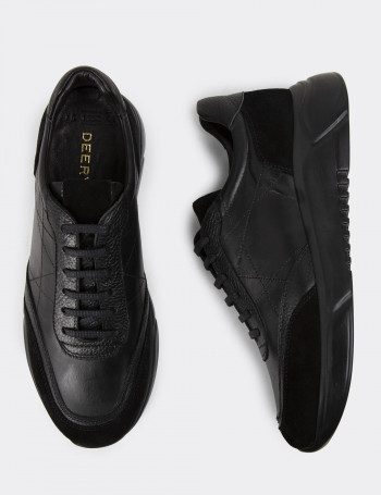 Hakiki Deri Siyah Erkek Sneaker Ayakkabı - 01962MSYHE02