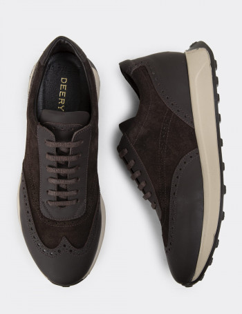 Hakiki Süet Kahverengi Erkek Sneaker Ayakkabı - 00750MKHVE06