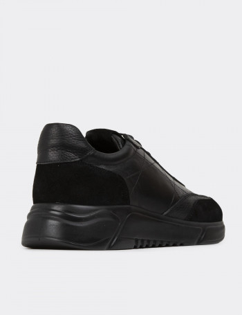 Hakiki Deri Siyah Erkek Sneaker Ayakkabı - 01962MSYHE02