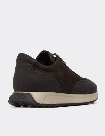 Hakiki Süet Kahverengi Erkek Sneaker Ayakkabı - 00750MKHVE06