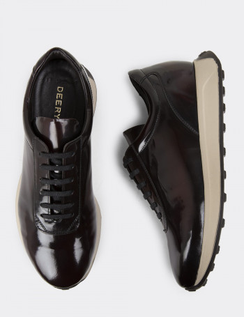 Hakiki Deri Bordo Erkek Sneaker Ayakkabı - 01983MBRDE01