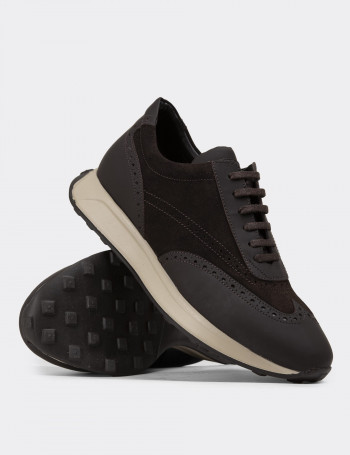 Hakiki Süet Kahverengi Erkek Sneaker Ayakkabı - 00750MKHVE06